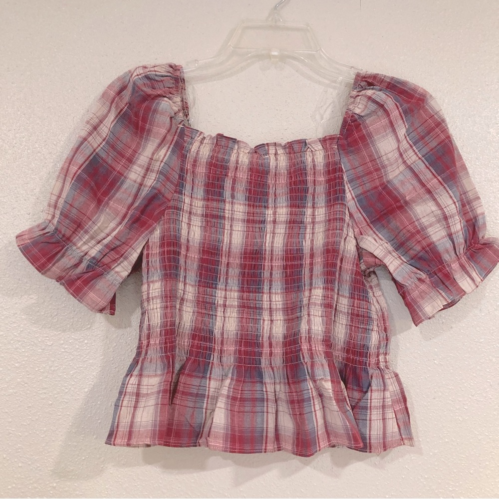 NWT Fashion on Earth vintage red and blue plaid blouse